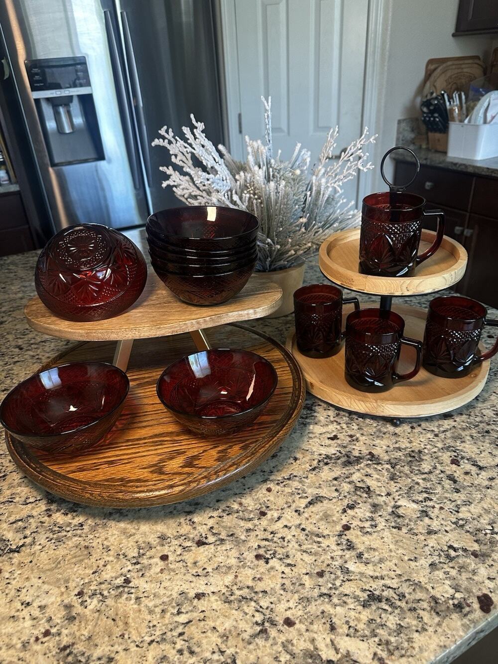 Vintage Cristal D’Arques Durand Ruby Red Glasses & Bowls Sets 4 Cups 8 Bowls